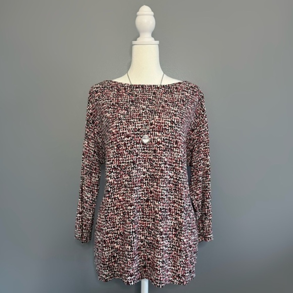 EUC J. Jill Wearever Collection Boatneck Patterned 3/4 Sleeve Top Size L